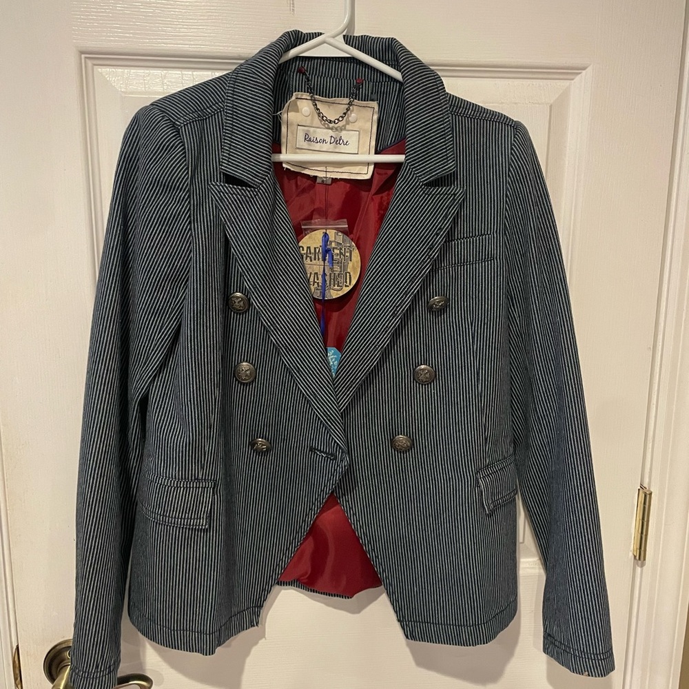 Neiman Marcus military style blazer.  Pin Stripe detail